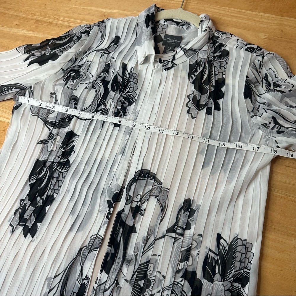 Womens Chicos Travelers Duster White Floral Pleated Sz 0 S Open Blouse Cardigan - Picture 9 of 11